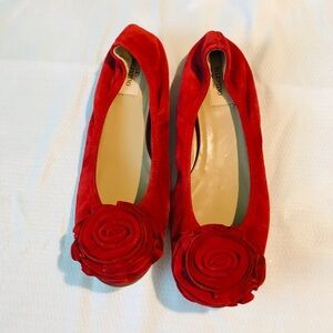 Valentino Garavani Red Suede Flower Ballet Flats